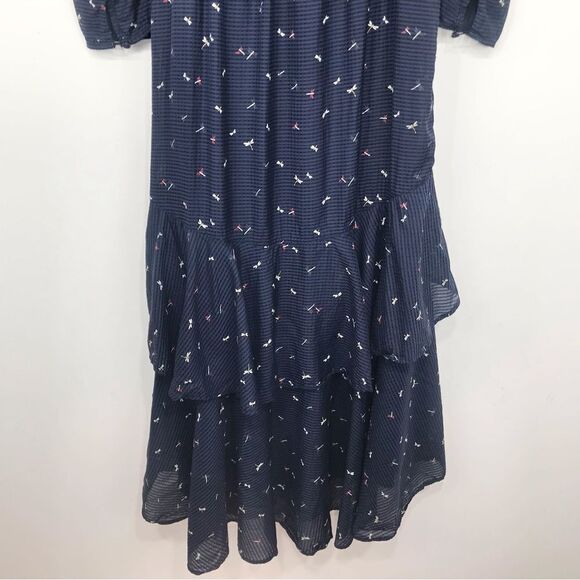 Joie MIRALY Navy Blue Dragonfly Print Wrap Tiered Ruffled Midi Dress - Picture 14 of 16